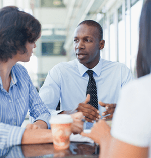 two people talking the workplace